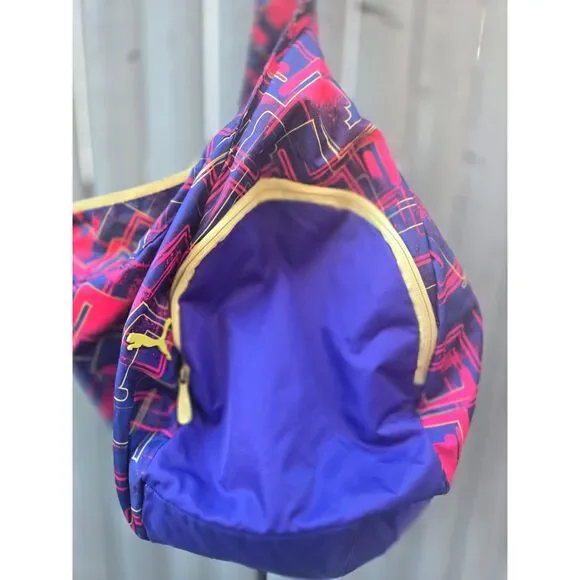 Puma Slouchy Hobo Sling Bag Purple Pink Yellow Geometric Nylon - Picture 3 of 4